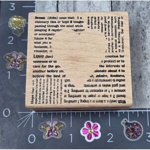 Dream Love Hope WIsh Heart Dictionary Definition Rubber Stamp Wood #V44